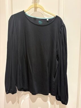 Boden Black Long-Sleeve Crew with Subtle Gathered Shoulders